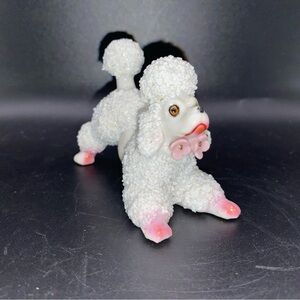 Vintage Spaghetti Poodle Dog Figurine White Pink Flower Collar Gold Japan